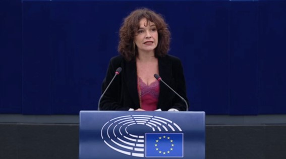 Lina Gálvez interviene en el Parlamento Europeo el 25N, Día de la Eliminación de la Violencia contra las Mujeres. Estrasburgo, 25 noviembre 2024. Primer plano